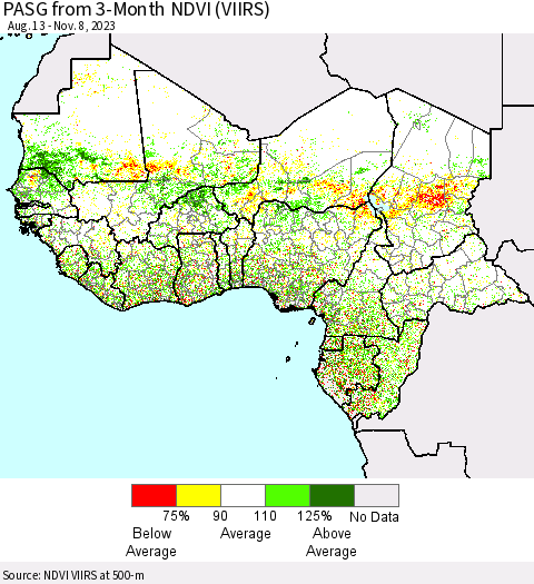 Western Africa PASG from 3-Month NDVI (VIIRS) Thematic Map For 11/1/2023 - 11/8/2023