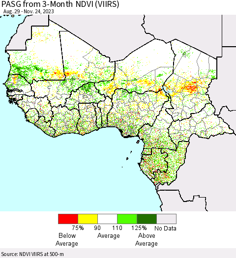 Western Africa PASG from 3-Month NDVI (VIIRS) Thematic Map For 11/17/2023 - 11/24/2023