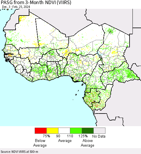 Western Africa PASG from 3-Month NDVI (VIIRS) Thematic Map For 2/18/2024 - 2/25/2024