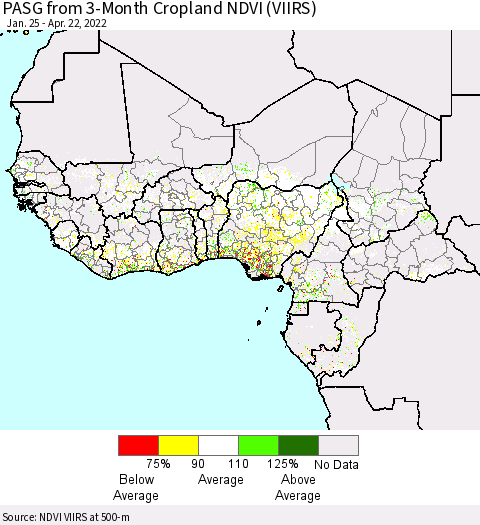 Western Africa PASG from 3-Month Cropland NDVI (VIIRS) Thematic Map For 4/15/2022 - 4/22/2022
