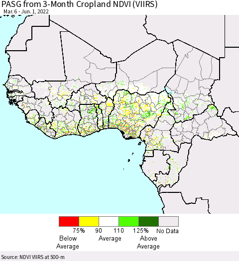 Western Africa PASG from 3-Month Cropland NDVI (VIIRS) Thematic Map For 5/25/2022 - 6/1/2022