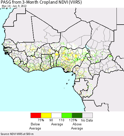 Western Africa PASG from 3-Month Cropland NDVI (VIIRS) Thematic Map For 6/2/2022 - 6/9/2022