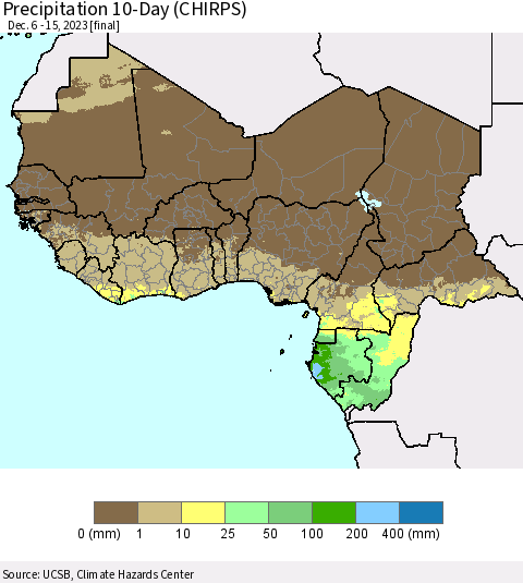 Western Africa Precipitation 10-Day (CHIRPS) Thematic Map For 12/6/2023 - 12/15/2023