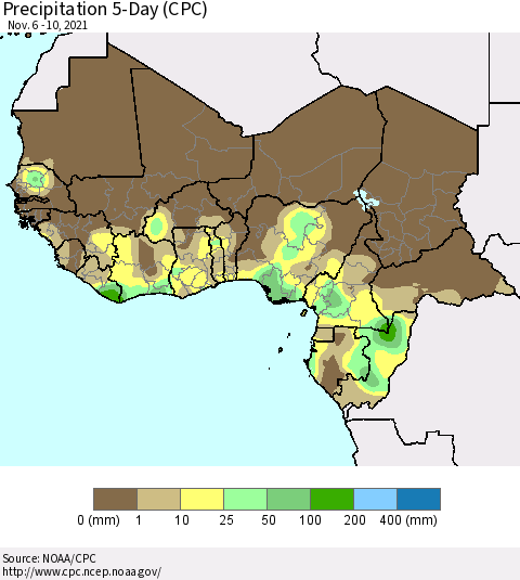Western Africa Precipitation 5-Day (CPC) Thematic Map For 11/6/2021 - 11/10/2021