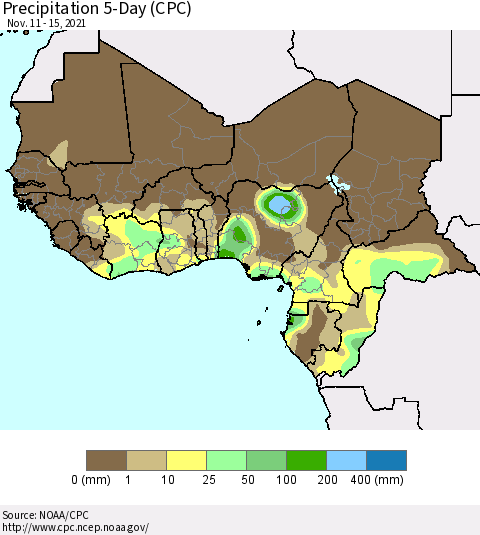 Western Africa Precipitation 5-Day (CPC) Thematic Map For 11/11/2021 - 11/15/2021