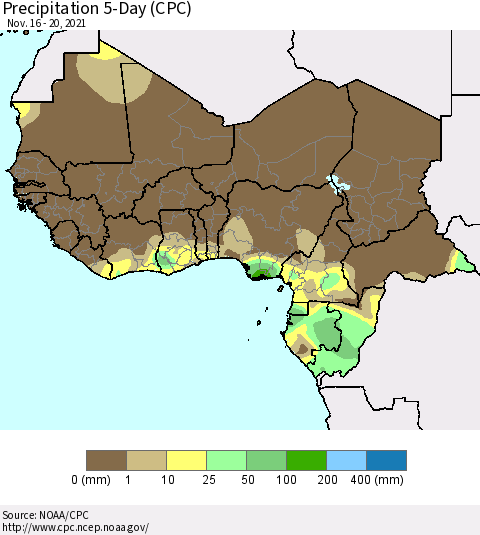 Western Africa Precipitation 5-Day (CPC) Thematic Map For 11/16/2021 - 11/20/2021