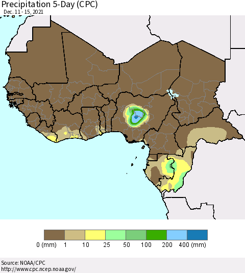 Western Africa Precipitation 5-Day (CPC) Thematic Map For 12/11/2021 - 12/15/2021