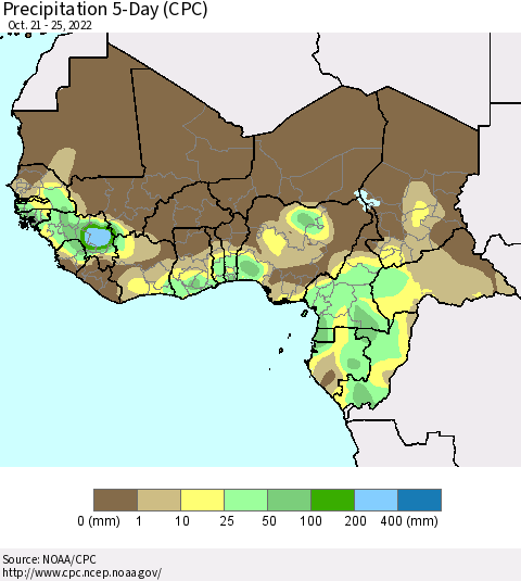 Western Africa Precipitation 5-Day (CPC) Thematic Map For 10/21/2022 - 10/25/2022
