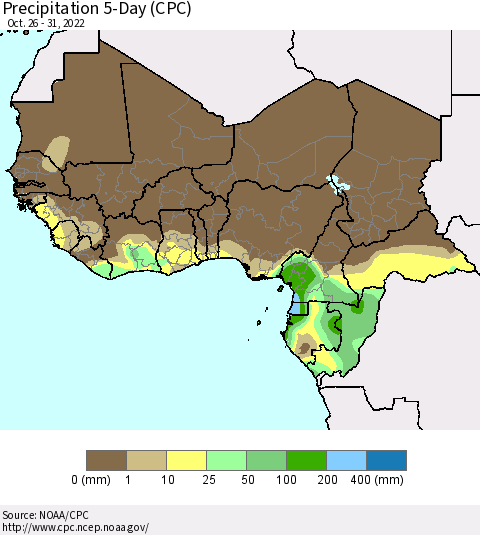 Western Africa Precipitation 5-Day (CPC) Thematic Map For 10/26/2022 - 10/31/2022