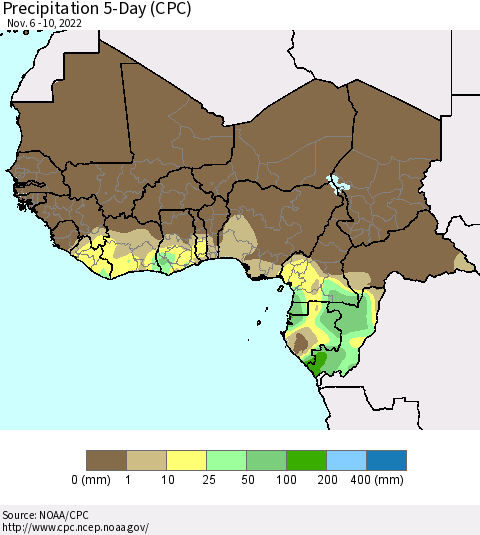 Western Africa Precipitation 5-Day (CPC) Thematic Map For 11/6/2022 - 11/10/2022