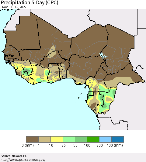 Western Africa Precipitation 5-Day (CPC) Thematic Map For 11/11/2022 - 11/15/2022