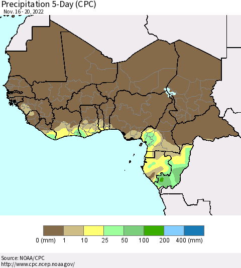Western Africa Precipitation 5-Day (CPC) Thematic Map For 11/16/2022 - 11/20/2022