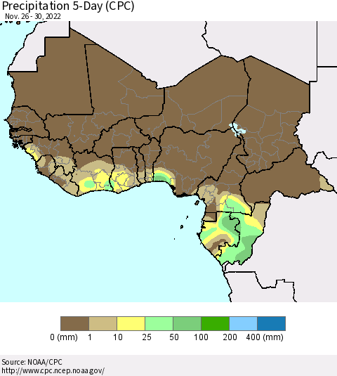 Western Africa Precipitation 5-Day (CPC) Thematic Map For 11/26/2022 - 11/30/2022