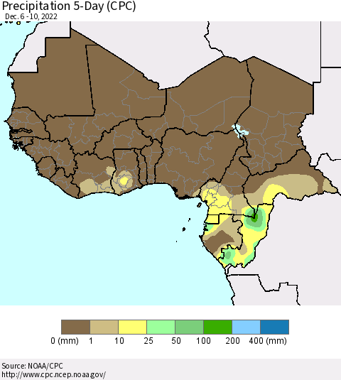Western Africa Precipitation 5-Day (CPC) Thematic Map For 12/6/2022 - 12/10/2022