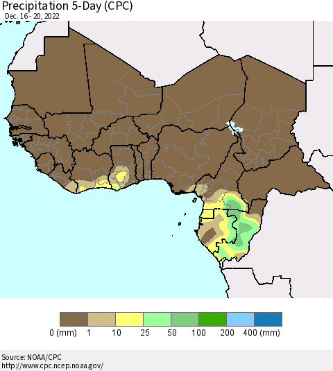 Western Africa Precipitation 5-Day (CPC) Thematic Map For 12/16/2022 - 12/20/2022