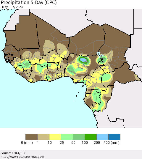 Western Africa Precipitation 5-Day (CPC) Thematic Map For 5/1/2023 - 5/5/2023
