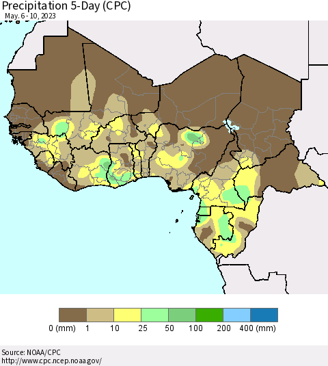Western Africa Precipitation 5-Day (CPC) Thematic Map For 5/6/2023 - 5/10/2023