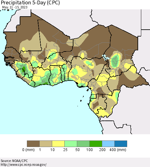 Western Africa Precipitation 5-Day (CPC) Thematic Map For 5/11/2023 - 5/15/2023