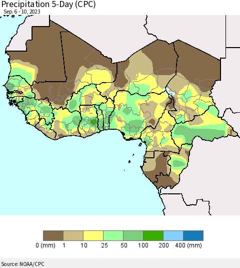 Western Africa Precipitation 5-Day (CPC) Thematic Map For 9/6/2023 - 9/10/2023