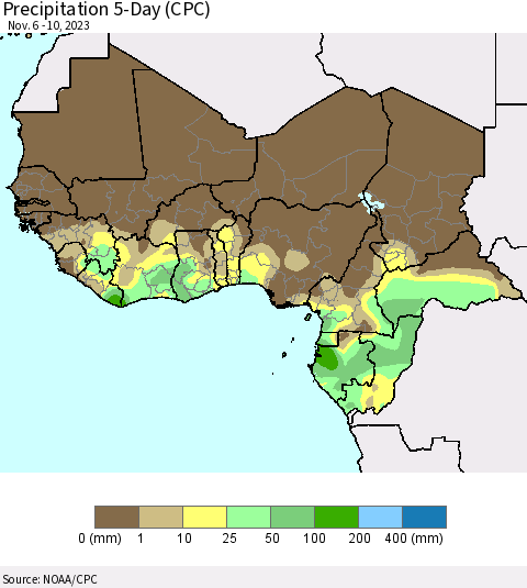 Western Africa Precipitation 5-Day (CPC) Thematic Map For 11/6/2023 - 11/10/2023