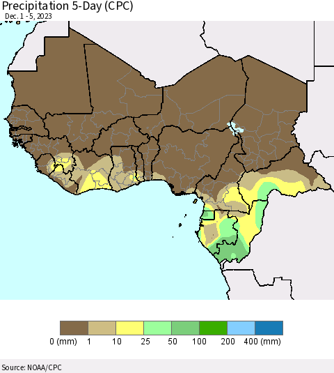 Western Africa Precipitation 5-Day (CPC) Thematic Map For 12/1/2023 - 12/5/2023