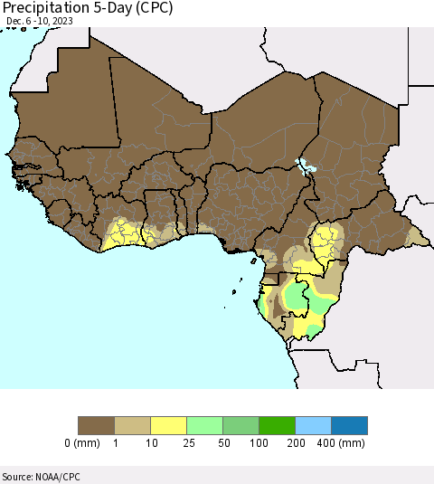 Western Africa Precipitation 5-Day (CPC) Thematic Map For 12/6/2023 - 12/10/2023
