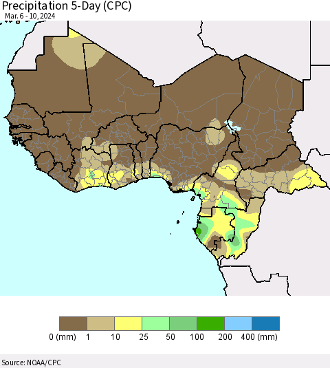 Western Africa Precipitation 5-Day (CPC) Thematic Map For 3/6/2024 - 3/10/2024