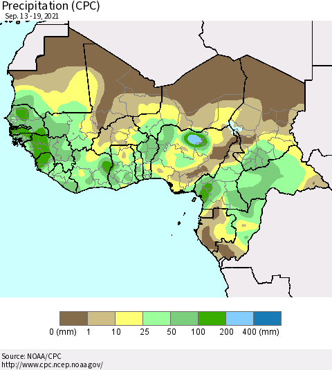 Western Africa Precipitation (CPC) Thematic Map For 9/13/2021 - 9/19/2021