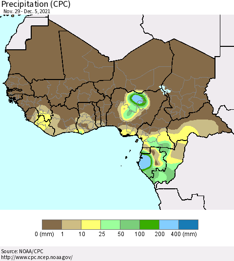 Western Africa Precipitation (CPC) Thematic Map For 11/29/2021 - 12/5/2021