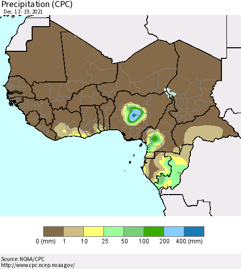 Western Africa Precipitation (CPC) Thematic Map For 12/13/2021 - 12/19/2021