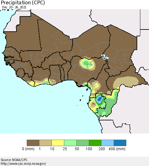 Western Africa Precipitation (CPC) Thematic Map For 12/20/2021 - 12/26/2021