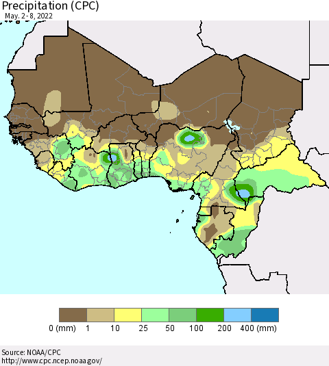 Western Africa Precipitation (CPC) Thematic Map For 5/2/2022 - 5/8/2022
