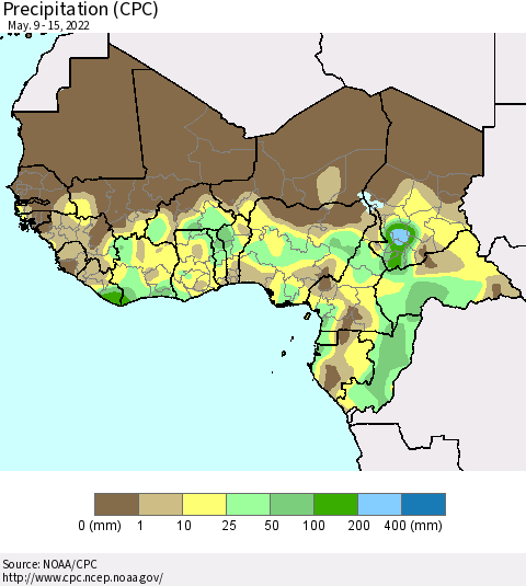 Western Africa Precipitation (CPC) Thematic Map For 5/9/2022 - 5/15/2022