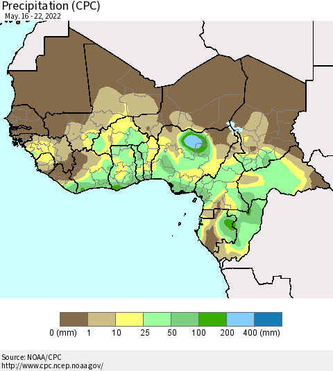 Western Africa Precipitation (CPC) Thematic Map For 5/16/2022 - 5/22/2022