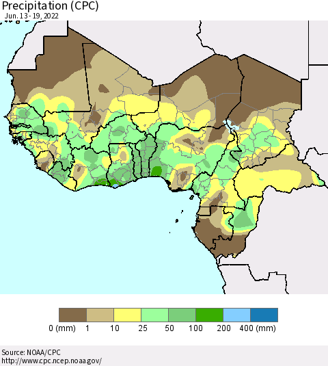 Western Africa Precipitation (CPC) Thematic Map For 6/13/2022 - 6/19/2022