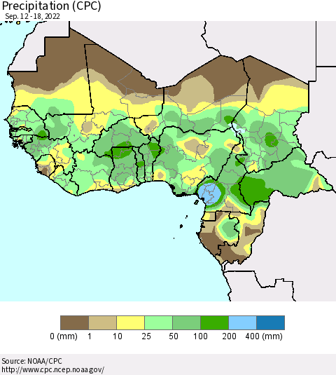Western Africa Precipitation (CPC) Thematic Map For 9/12/2022 - 9/18/2022