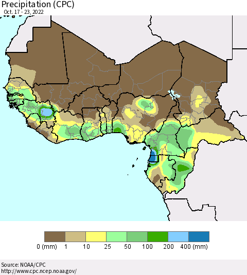 Western Africa Precipitation (CPC) Thematic Map For 10/17/2022 - 10/23/2022