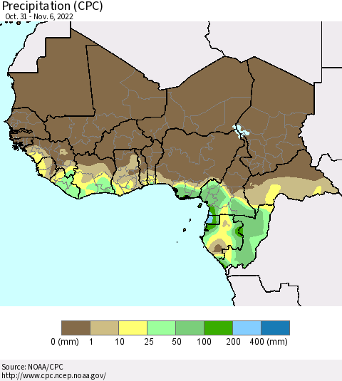 Western Africa Precipitation (CPC) Thematic Map For 10/31/2022 - 11/6/2022