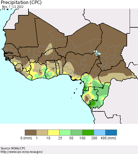 Western Africa Precipitation (CPC) Thematic Map For 11/7/2022 - 11/13/2022