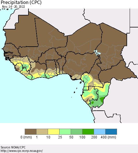 Western Africa Precipitation (CPC) Thematic Map For 11/14/2022 - 11/20/2022