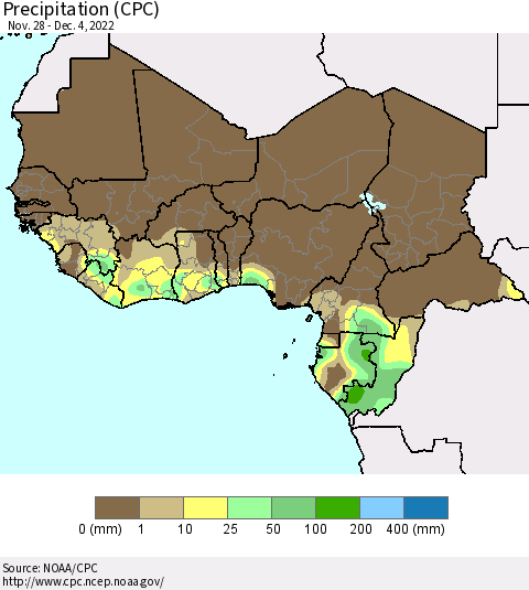 Western Africa Precipitation (CPC) Thematic Map For 11/28/2022 - 12/4/2022