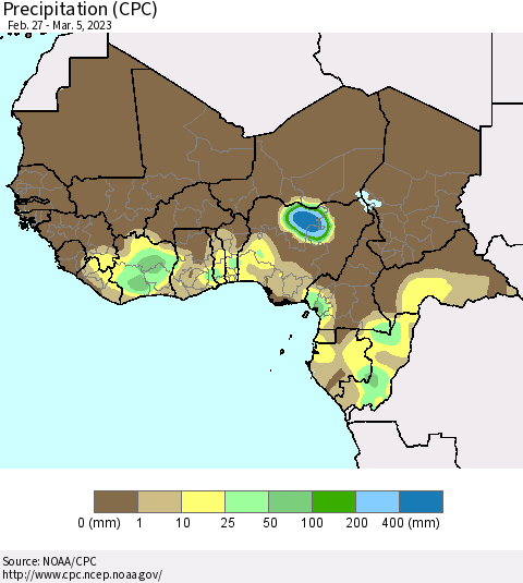 Western Africa Precipitation (CPC) Thematic Map For 2/27/2023 - 3/5/2023