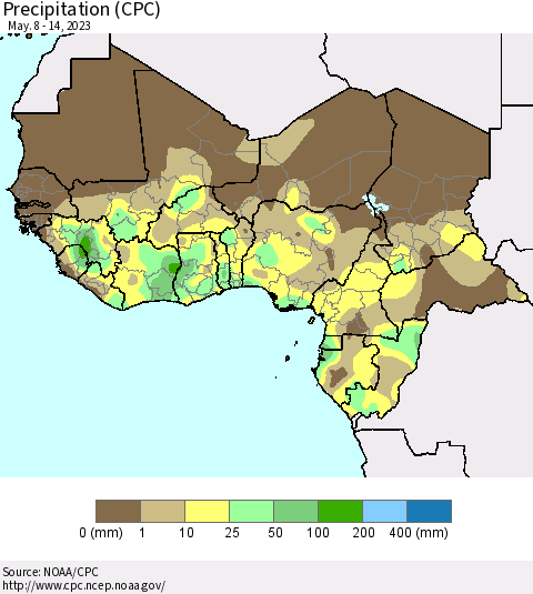 Western Africa Precipitation (CPC) Thematic Map For 5/8/2023 - 5/14/2023