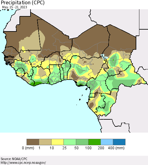 Western Africa Precipitation (CPC) Thematic Map For 5/15/2023 - 5/21/2023
