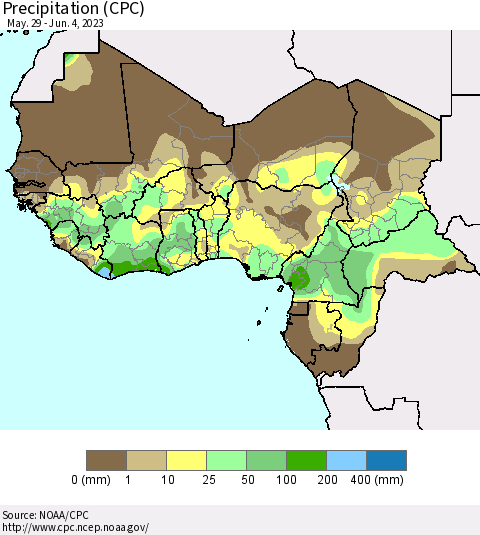 Western Africa Precipitation (CPC) Thematic Map For 5/29/2023 - 6/4/2023