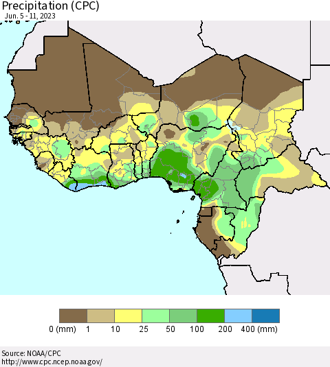 Western Africa Precipitation (CPC) Thematic Map For 6/5/2023 - 6/11/2023