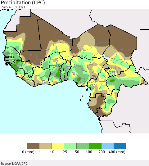 Western Africa Precipitation (CPC) Thematic Map For 9/4/2023 - 9/10/2023
