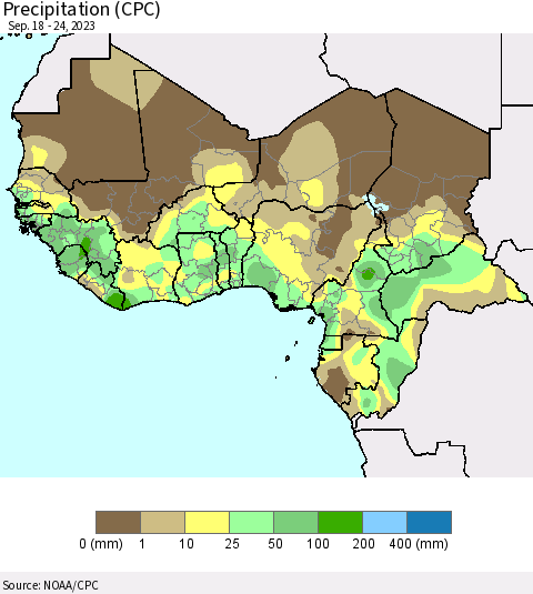 Western Africa Precipitation (CPC) Thematic Map For 9/18/2023 - 9/24/2023