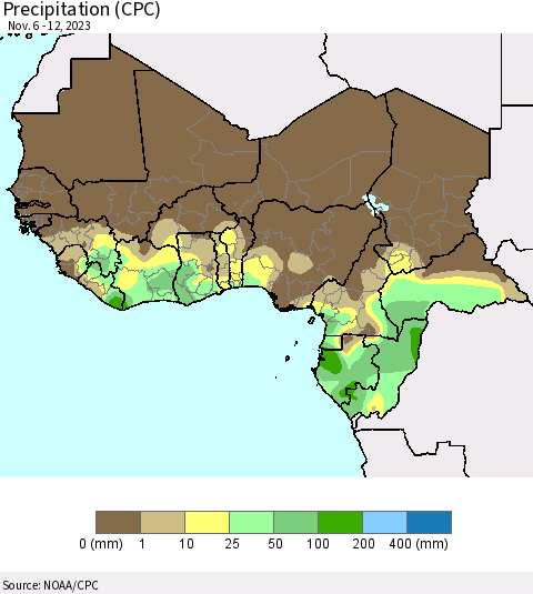 Western Africa Precipitation (CPC) Thematic Map For 11/6/2023 - 11/12/2023