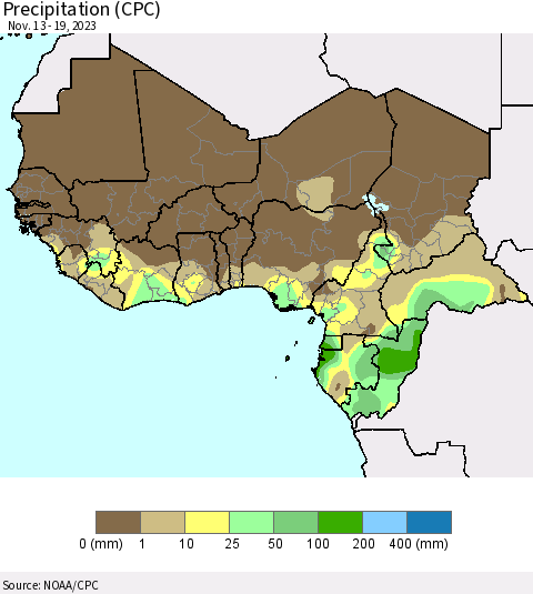 Western Africa Precipitation (CPC) Thematic Map For 11/13/2023 - 11/19/2023